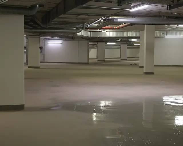 Eine frisch sanierte Tiefgarage ist zu sehen.