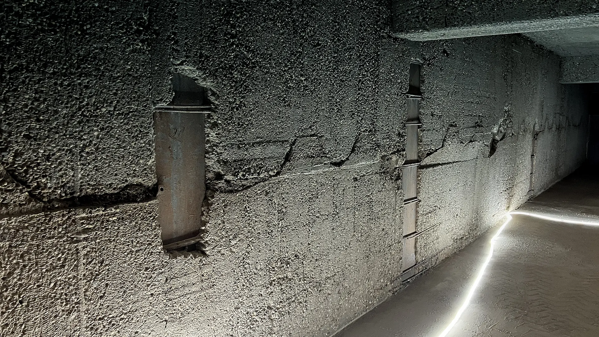 Betonwand mit Lichtquelle. 